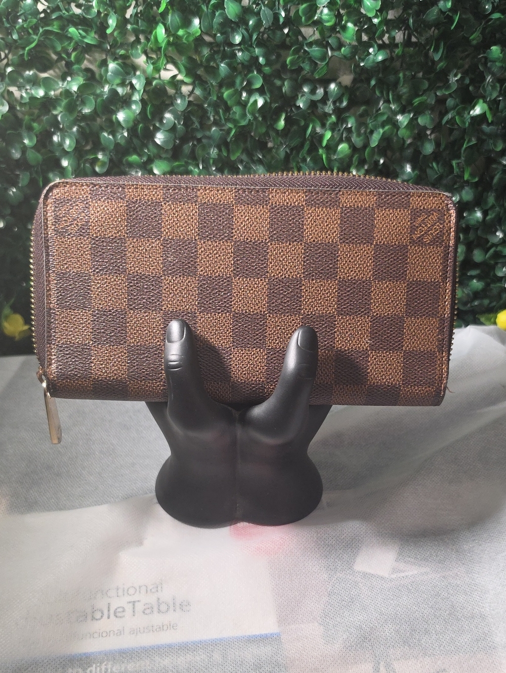 Louis Vuitton Brown Leather Zip Wallet with Gold Zipper